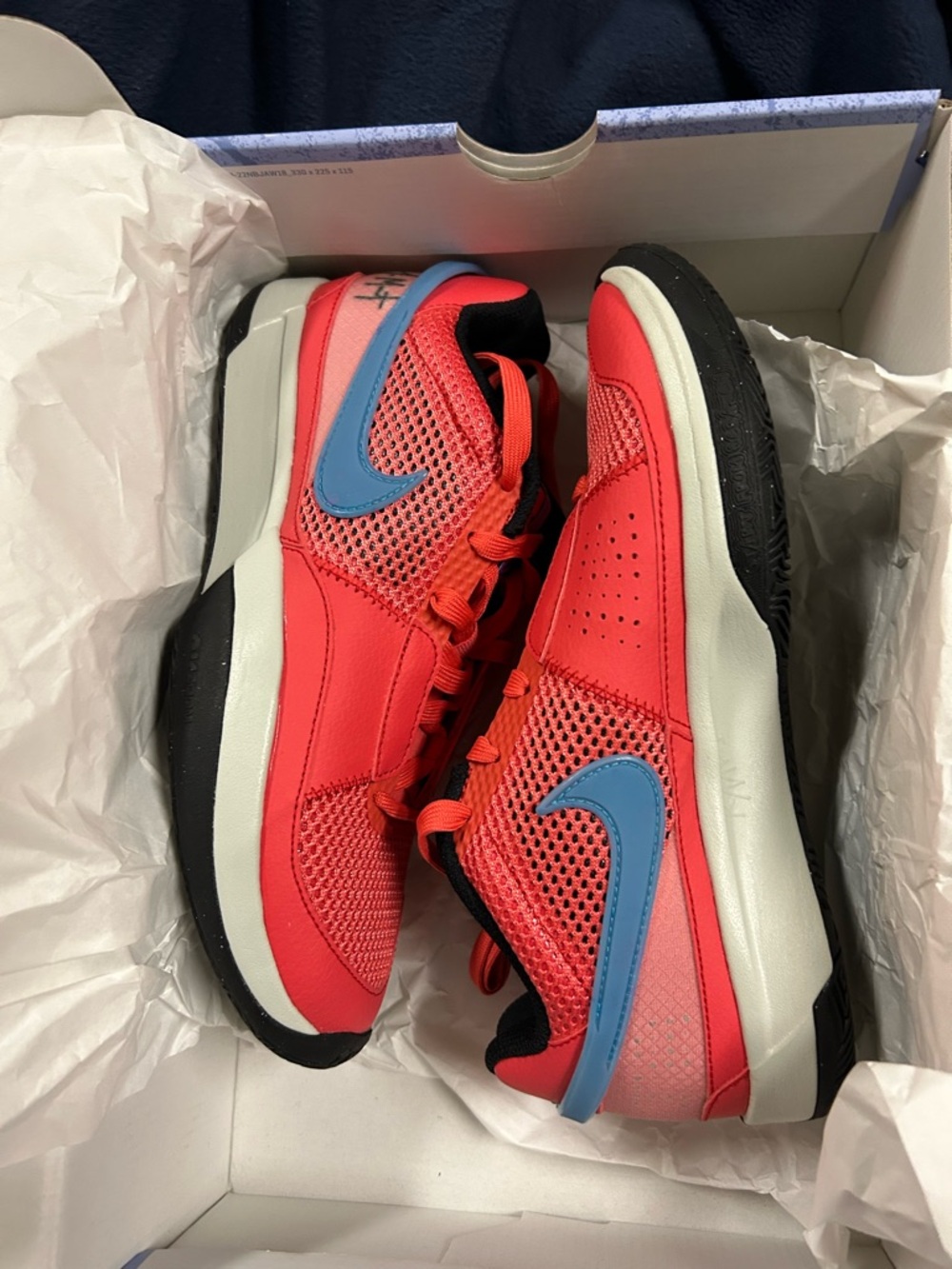 Nike Ja Morant Ember Glow & Blue Lightning Sneaker Box Label